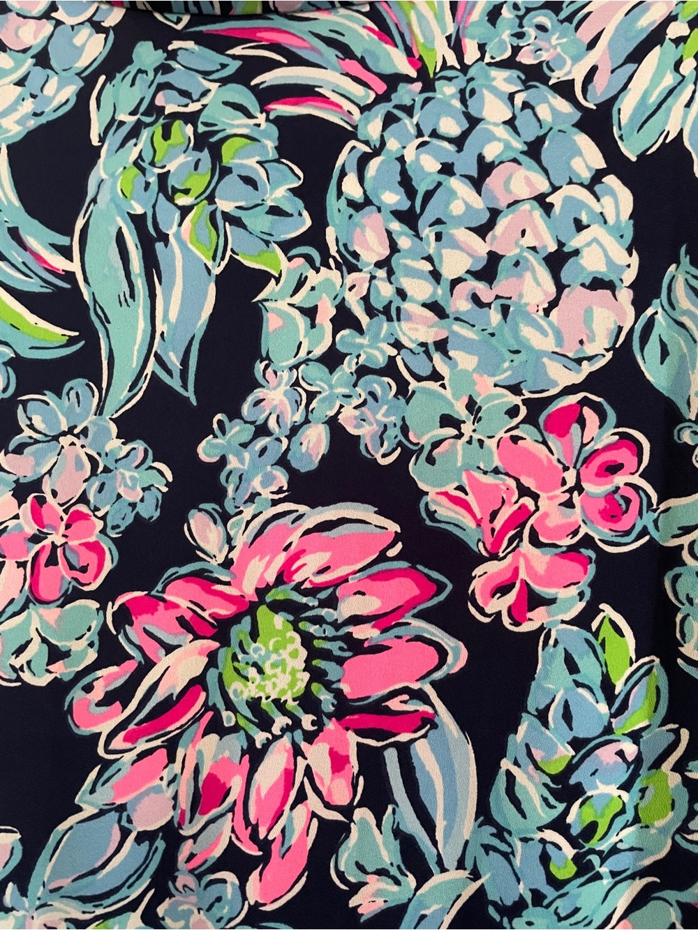 Lilly Pulitzer Winona Dress Large High Tide Navy Pineapple Paradise Long Sleeves - Picture 6 of 10